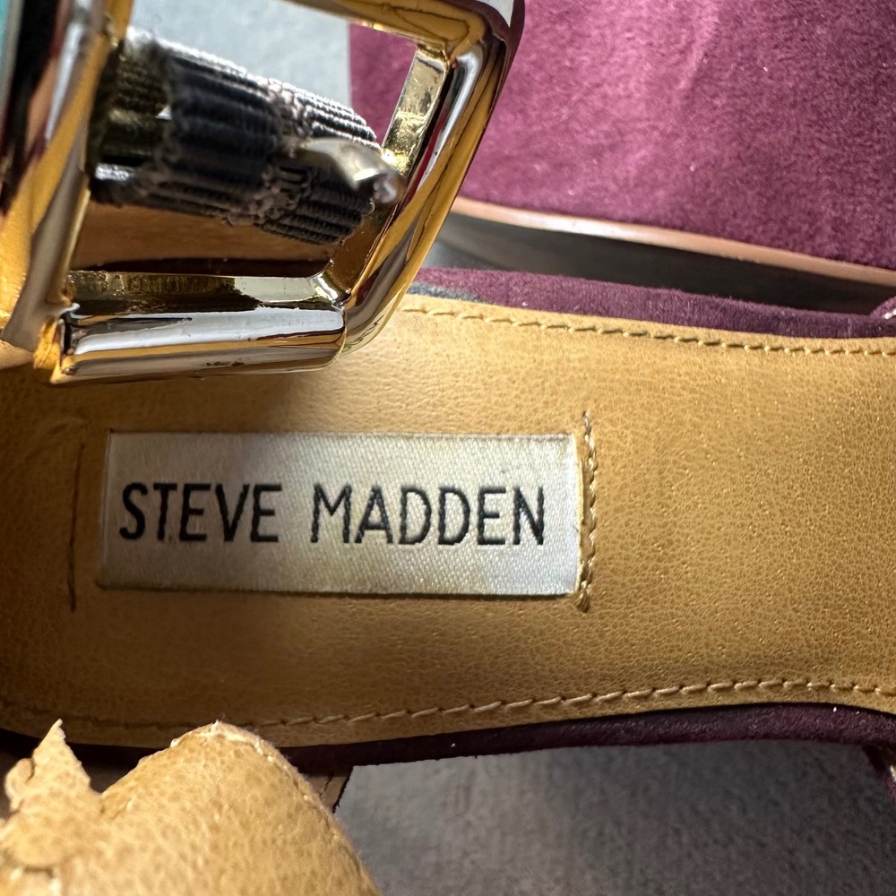 Y2K Steve Madden Lorii Burgundy Suede Platform Wedge Heels 8 Brat Indie Sleaze - Picture 8 of 12